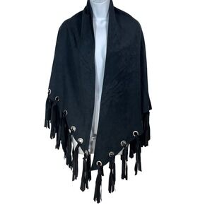 Symphony Designs dark Faux Suede Fringe Grommet Shawl Wrap Scarf Poncho Western